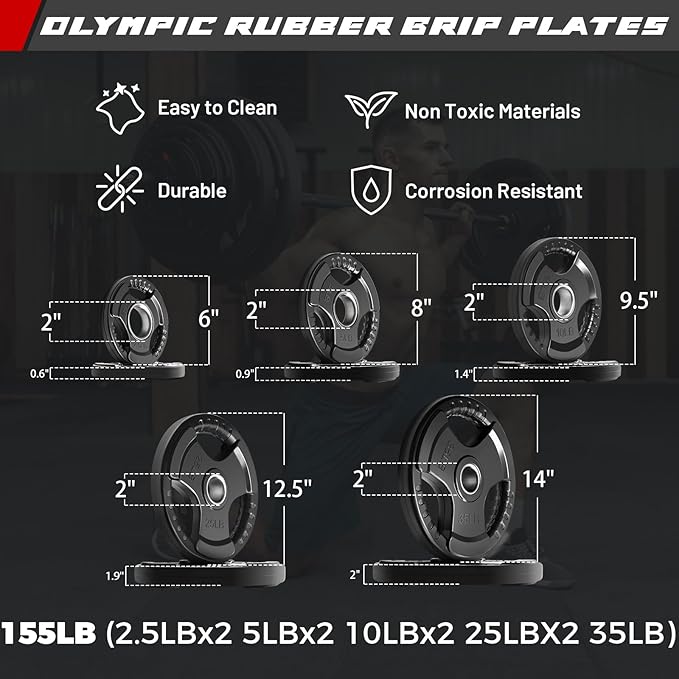 RitFit Barbell Weight Set - 4/6FT Olympic Barbell with Weight Plates (55-275LB Total) - Weightlifting Equipment for Squats, Curls, Deadlifts, Presses, Hip Thrusts