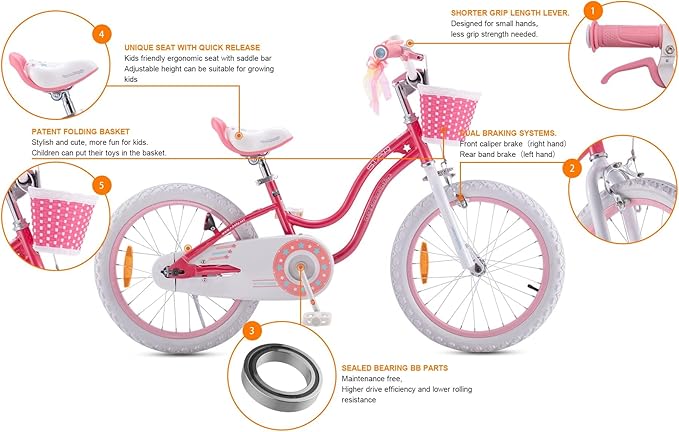 RoyalBaby Girls Bike EZ Bike Stargirl Training Free Balance to Pedal Easy Learning Bicycle, 12-20 Inch for Toddlers & Big Kids.