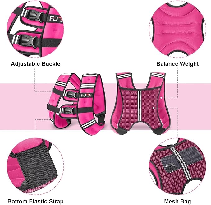 FUFF Weighted vest woman - 5lb/10lb/12lb/15lb/20lb/25lb/30lb Weights with Reflective Stripe, Weighted Vest for Men Women Strength Training Running Walking Jogging