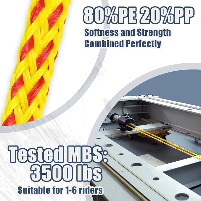 Boat Tow Rope 60ft 3-6K, Floating Ropes for Towable Tubes，Watersport Accessories