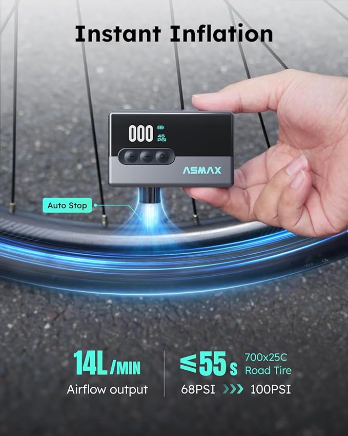 T30 Mini Bike Pump, 16s Fast Inflate Electric Bike Pump with Gauge, 120PSI Portable Bicycle Tire Pump with Presta and Schrader Valve for Road Bikes, MTB, E-Bike, Motorcycles, Balls