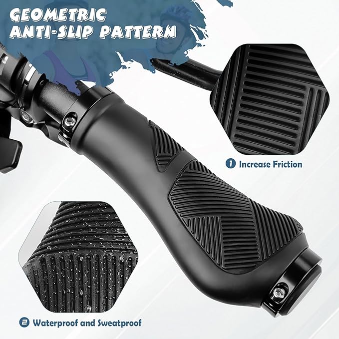 GXCROR Ergonomic Bike Handlebar Grips, Double Lock, Non-Slip Rubber, Universal 22.2mm, for MTB E-Bike