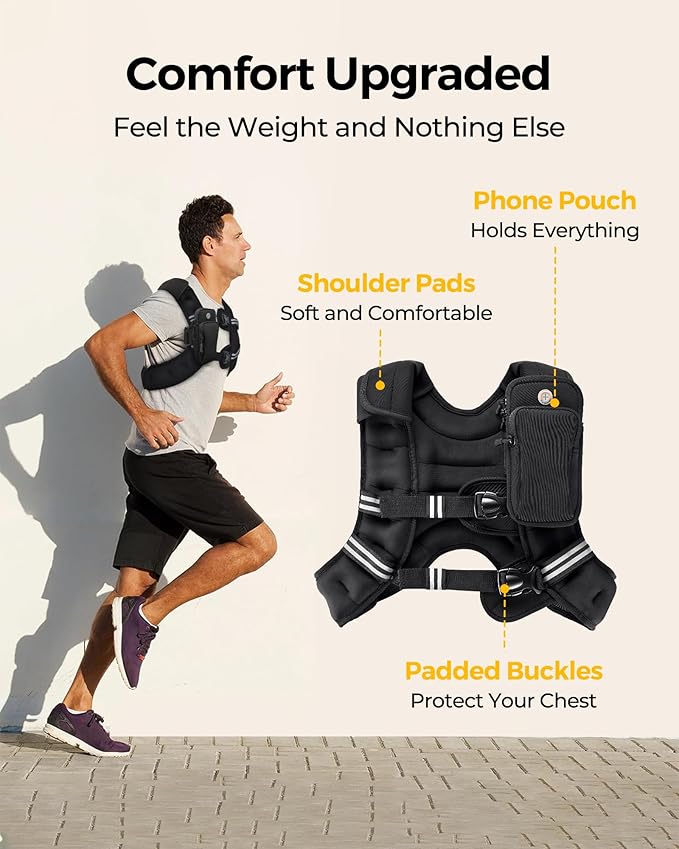 PACEARTH Weighted Vest,4lb/6lb/10lb/12lb/16lb/20lb/25lb/30lb Weight Vest with Reflective Stripe, Body Weight Vests Adjustable for Men, Women Workout, Strength Training, Running, Walking, Jogging