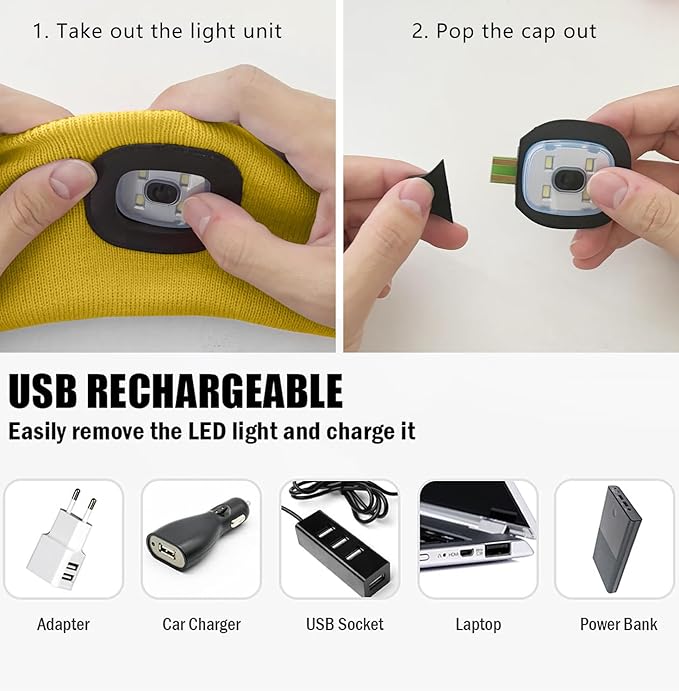 ATNKE 4 LED Lighted Sport Sweatband,USB Rechargeable Running Head Band Lamp High Stretch Wicking Gifts for Men and Women