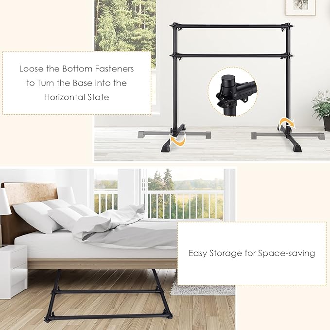 GOFLAME 4FT Ballet Barre Portable, Freestanding Double Ballet Barre Height Adjustable with Anti Slip Base, Heavy Duty Stretch Dance Bar for Home Workout