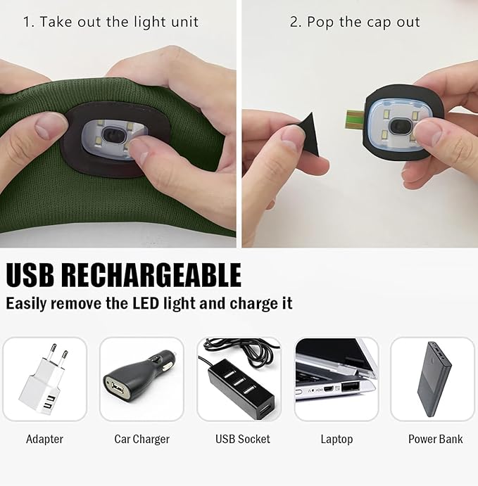 ATNKE 4 LED Lighted Sport Sweatband,USB Rechargeable Running Head Band Lamp High Stretch Wicking Gifts for Men and Women