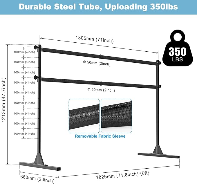 4FT/5FT/6FT Height Adjustable Freestanding Ballet Barre with Fabric Sleeve Portable Double Ballet Bar 350 lbs Capacity Heavy Duty Dance Barre for Home Workout, Stretch