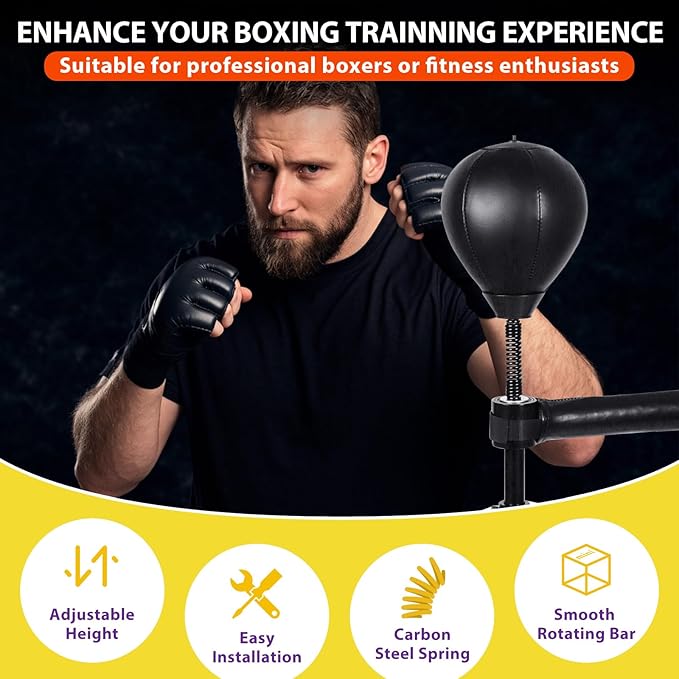 INNOLIFE Boxing Bar, Height Adjustable Boxing Spinning Bar, Boxing Bar with Punching Bag, Boxing Equipment for Teens Adults, Black