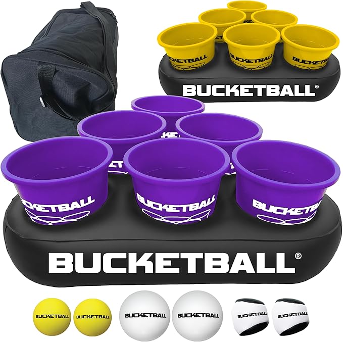 BucketBall | Team Color Edition | Party Pack (Purple/Yellow): Original Yard Pong Game: Best Camping, Beach, Lawn, Outdoor, Family, Adult, Tailgate, Jumbo, Giant Game