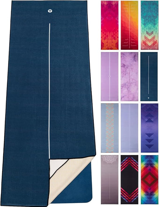 Yoga Drip Yoga Towel - Non Slip Hot Yoga Mat Towel With Corner Pockets, No-Skid Grip, and Built-in Alignment Lines | Soft, Moisture Wicking, and Sweat Absorbent | No Bunching, Stays in Place 72" x 25"