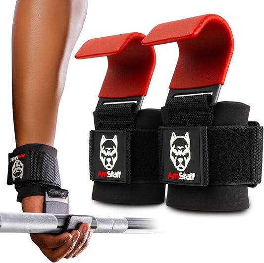 Weight Lifting Hooks (Pair) - Gym Wrist Straps with Steel Hooks for Weightlifting, Pull-Ups, Deadlifts, Strength Training, and Fitness Workouts - Adjustable Neoprene Wrist Support