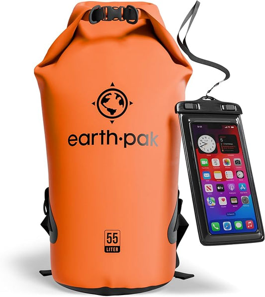 Earth Pak Waterproof Dry Bag - Roll Top Waterproof Backpack Sack Keeps Gear Dry for Kayak with Waterproof Phone Case