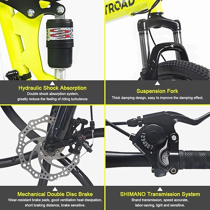 26 Inch Folding Mountain Bike with High Carbon Steel, 21 Speed City Bike with Dual Suspension, Folding Bicycle for Adults Men and Women