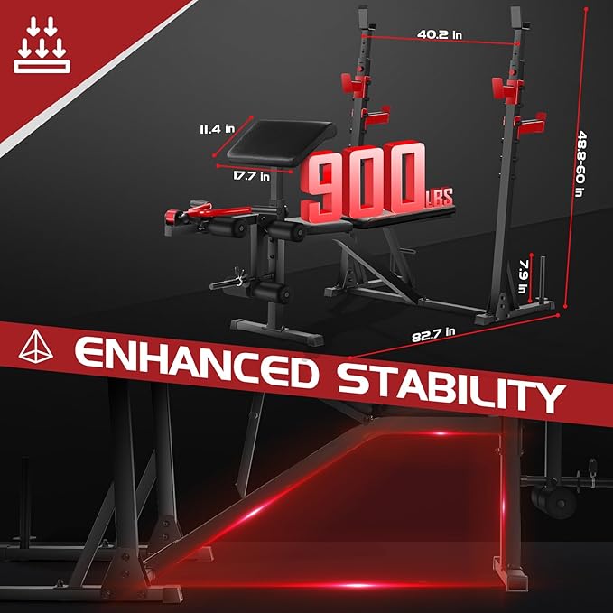 OPPSDECOR 900LBS Weight Bench Set with Squat Rack Preacher Curl Weight Bench with Leg Extension Bench Press Set Workout Bench for Home Gym Full Body Workout