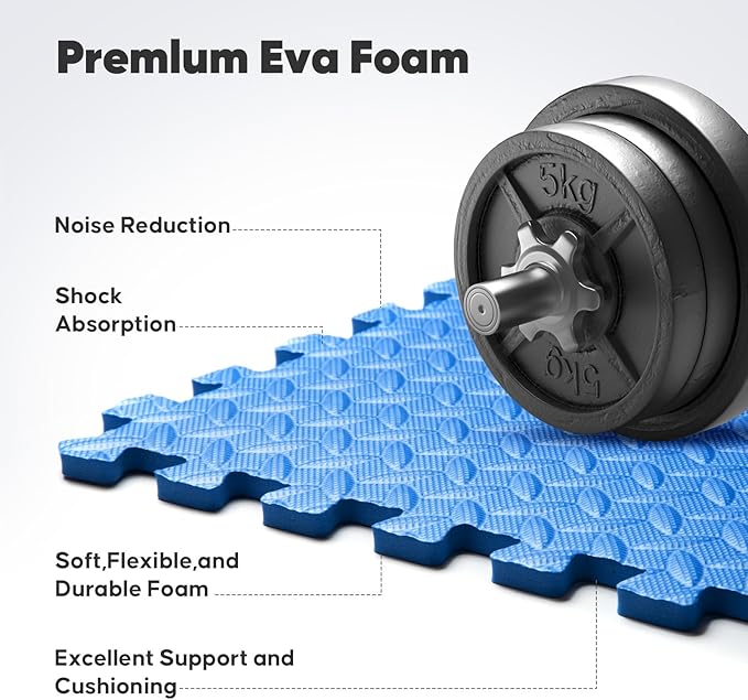 Home Gym Mat, Puzzle Exercise Mat, EVA Interlocking Foam Floor Tiles for Home Workout Equipment and Kids' Play Areas - Black, 24 in x 24 in x ½ in - 32 Tiles (Black, 32 Pack, 128 SQ FT)