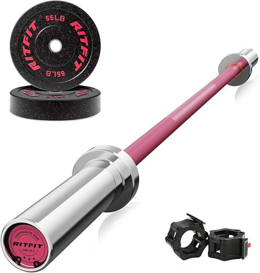 RitFit Barbell Weight Set - 4/6FT Olympic Barbell with Weight Plates (55-275LB Total) - Weightlifting Equipment for Squats, Curls, Deadlifts, Presses, Hip Thrusts