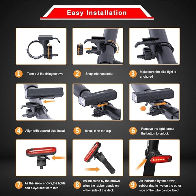 EBUYFIRE Bike Light USB Rechargeable Bicycle Lights, Bicycle Front Headlight and Taillight, 5 Light Modes Bike Headlight for Night Riding