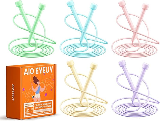 5 Pack Adjustable Jump Rope for Fitness and Exercise,Lightweight PVC Skipping Rope for Men,Women and Kids-Tangle-Free for Keeping Fit, Training, Workout