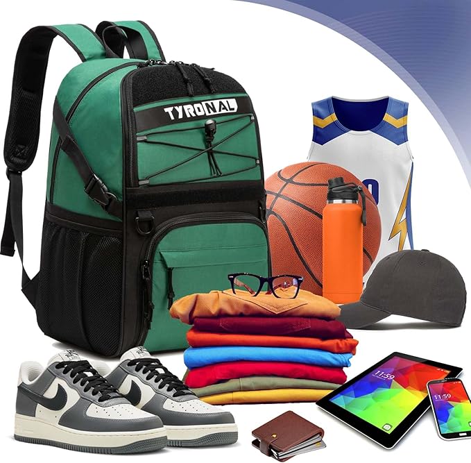 Basketball Bag Backpack with Ball Holder and Shoes Compartment,Best for Basketball, Soccer, Volleyball, Gym. (GREEN)