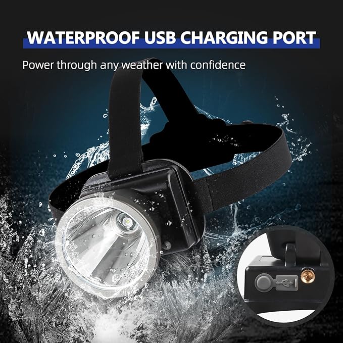 Super Bright Rechargeable Headlamp Led Spotlight Head Lamp, USB C Waterproof Headlight for Forehead with long Battery Life, 90°adjustable Sensor Headlamps Flashlight for Outdoor Hunting,Fishing,Hiking