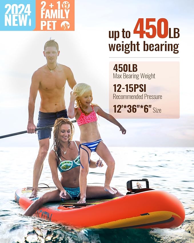 Inflatable Stand Up Paddle Board 12' with Kayak Seat & Dual Paddles – Premium SUP Board for Adults & Families Includes Kayak Conversion Kit, Pump, Leash & Accessories – Stable Wide Deck for Beginners