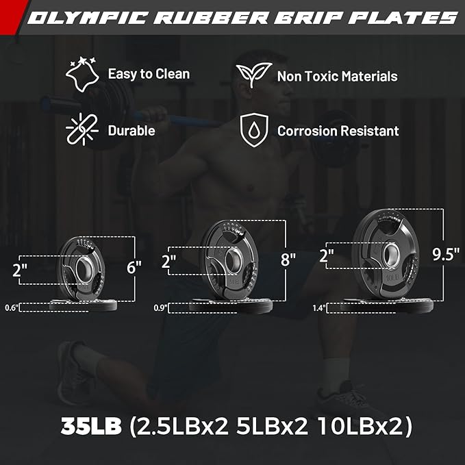 RitFit Barbell Weight Set - 4/6FT Olympic Barbell with Weight Plates (55-275LB Total) - Weightlifting Equipment for Squats, Curls, Deadlifts, Presses, Hip Thrusts