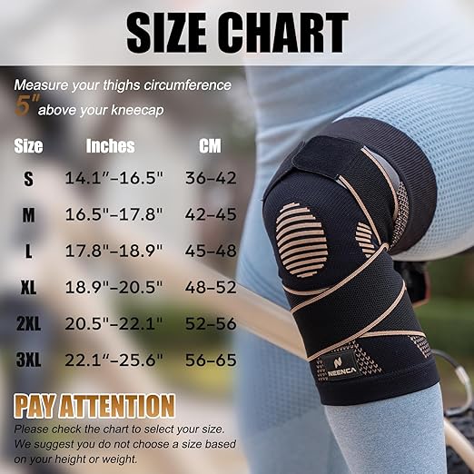 NEENCA Copper Knee Brace with Straps for Women/Men, Knee Compression Sleeve for Knee Pain, Arthritis, ACL, PCL, Meniscus Tear, Joint Pain Relief. Knee Support for Running, Workout, Weightlifting- Pair