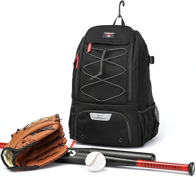 TUGUAN Baseball Bags for Adults Mens with Fence Hook, Laptop Compartment, Shoes Compartment & Glove Holder Portable Youth Boys Softball Backpack Coaches Catchers Team Equipment Gear Bags