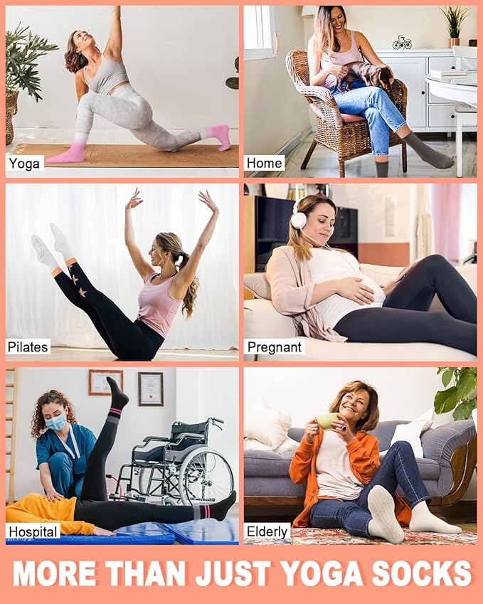 6 Pairs Grip Pilates Socks for Women, Non-slip Yoga Athletic Socks for Barre Ballet Barefoot Workout Hospital