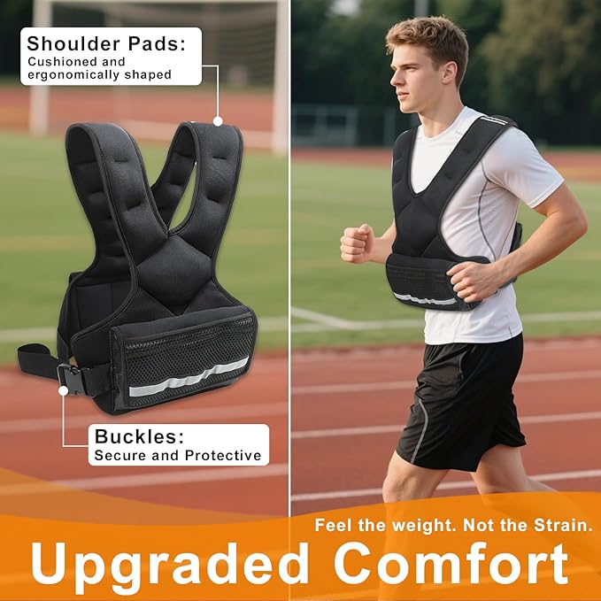 Weighted Vest Men & Women, 5lb/10 lb Adjustable Weighted Vest with Reflective Stripe, for Workout, Strength Training, Running, Fitness, Muscle Building, Weight Loss,Weightlifting
