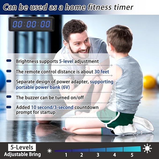 Independent Button Type 1.5-inch Fitness Room Rest Timer, Suitable for Gym Exercise/School/Home Exercise/Boxing Gym/Indoor Rock Climbing (1.5 inch 6-Digit Blue)