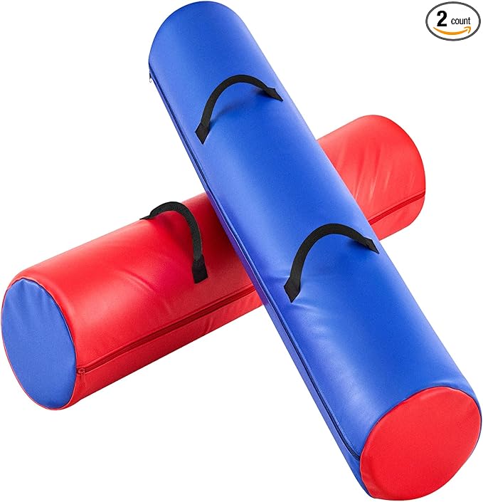 ShinyRelief 2 Pcs Jousting Sticks for Adults Sponge Filled Pugil Stick 72" l x 9" Dia PU Covered Set for Sparring Games, Blue and Red