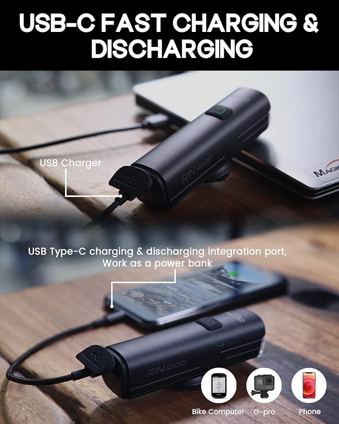 Magicshine Bike Light RN 1200, CREE LED, IPX7, 4000mAh Battery Type-C Reverse Charging, Powerful Bike Headlight Compatible with: Mountain, Kids, Street