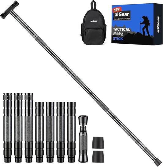 aiGear 5/6/7/8 Tube Adjustable Walking Hiking Stick, Upgraded Adjustable Hiking Staff with Outdoor Gear Trekking Poles for Outdoor Adventures