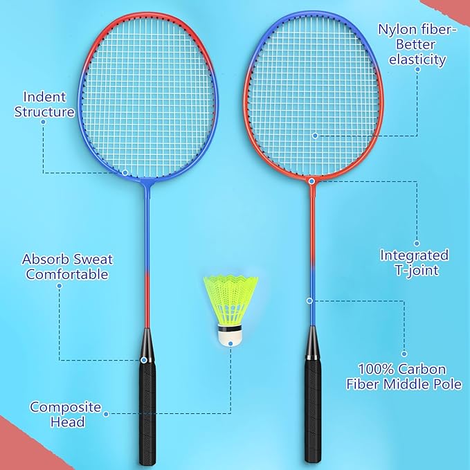 20 Pcs Badminton Rackets Set with 24 Shuttlecocks and 6 Carrying Bags, Sturdy Lightweight Badminton Rackets Racquet for Adults Beginners Indoor Outdoor Backyards