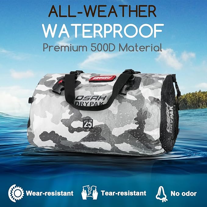 Waterproof Duffel Bag - Motorcycle Dry Bag Tail Bag with Large Storage Space, Waterproof Luggage Duffle Bags with Outer Mesh Zipper Pocket for Camping, Kayaking, Fishing & Traveling