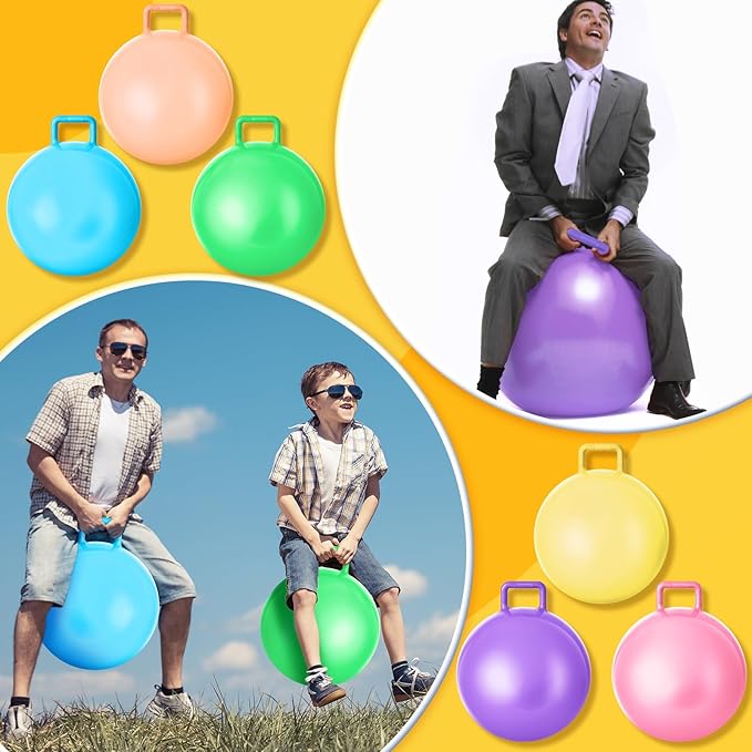 Lewtemi 6 Pcs Hopper Ball Jumping Carnival Outdoor Games 32 Inch Hopping Inflatable Ball Bouncing Ball with Handle and Air Pump for Kids Sport Exercise