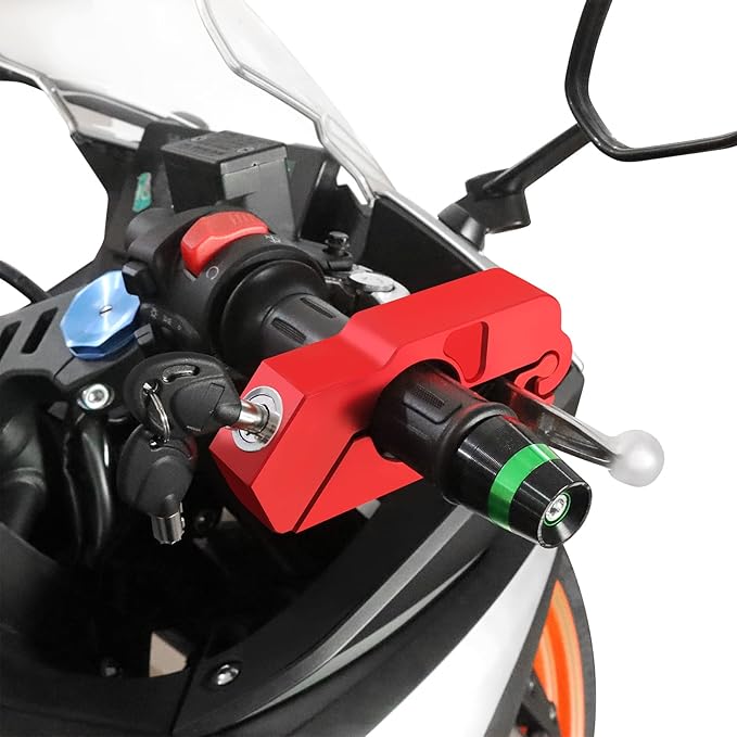 BAIONE Motorcycle Grip Lock Handlebar Throttle Security Lock Anti-Theft Scooters fit for ATV Motorcycles Dirt Street Bike (Red)