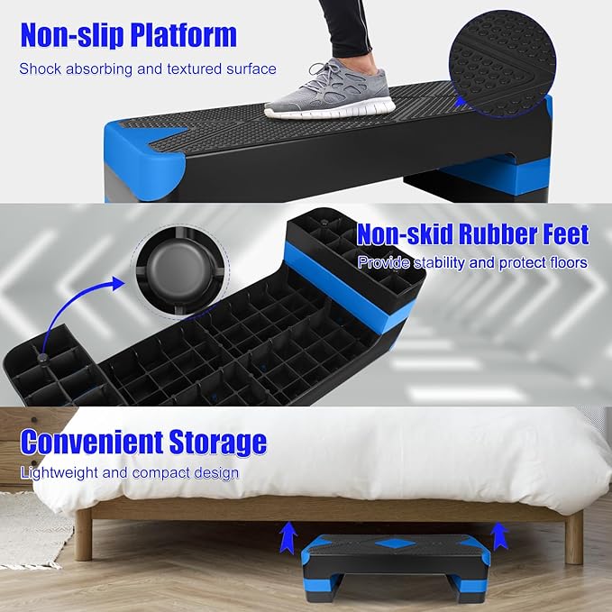 Exercise Workout Aerobic Step Platform Trainer, 27" Aerobic Stepper with 4"-6"-8" Adjustable Height Risers