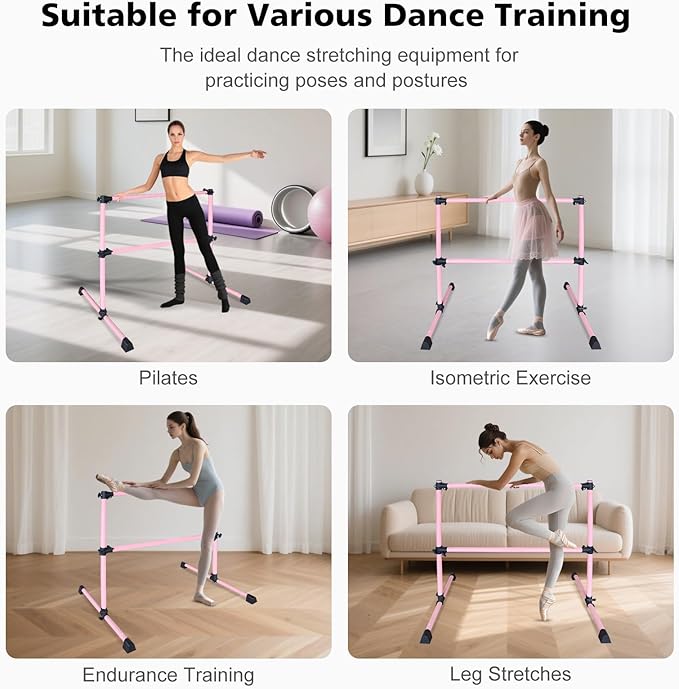 4FT/6FT Freestanding Ballet Barre Wood/Steel Height Adjustable from 7 to 46 inch Ballet Bar Portable Double Dance Bar for Home Workout and Stretch