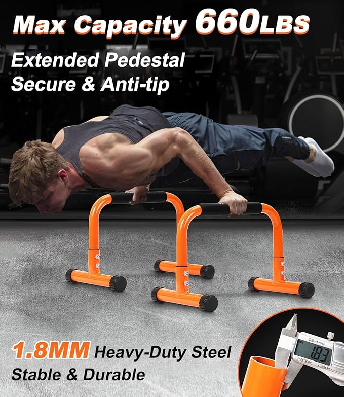 Push Up Bar, 12 Inch High Non-Slip Parallettes Bars & Dip Bars With Foam Handles, Heavy-Duty No Wobbling Calisthenics Equipment For Handstand, L-Sit, Gymnastics, Strength Training Home Gym Use