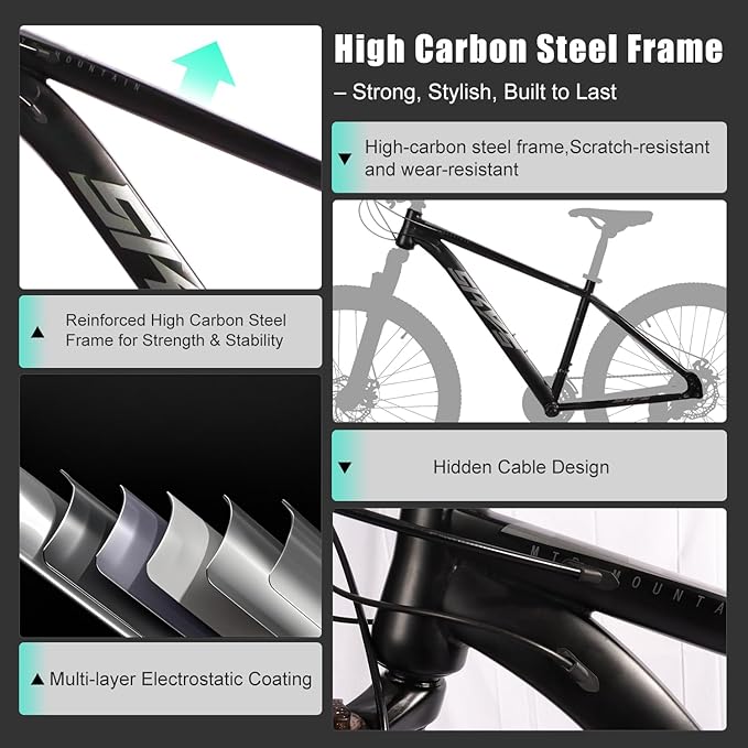 Men’s 27.5 Inch Mountain Bike, Adult Bike with 21-Speed Twist Shifters, Dual Disc Brakes, Front Suspension Hardtail, Easy Assembly