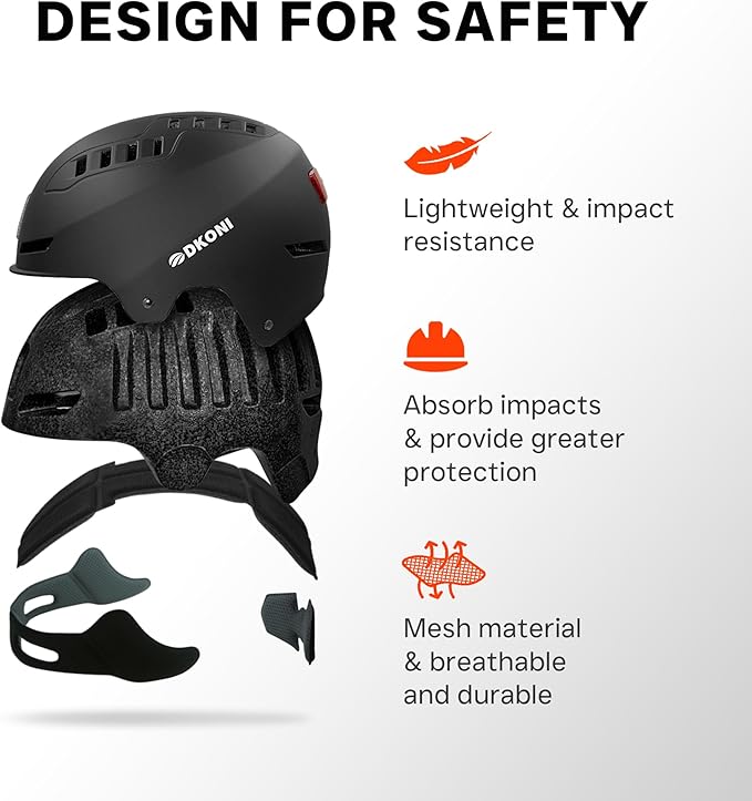 Bike Helmet with LED Lights Bicycle Helmets Commuter Cycling Helmet USB Rechargeable Front & Back LED Light Helmet for Adult Men Women