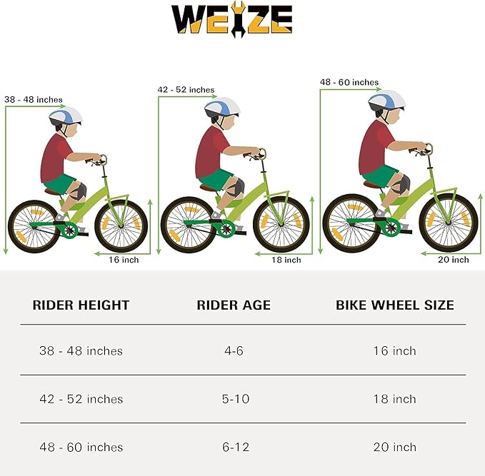 WEIZE Kids Bike, 14 16 20Inch Children Bicycle for Boys Girls Ages 3-12 Years Old, Rider Height 35-62 Inch, Coaster Brake, Multiple Color Options