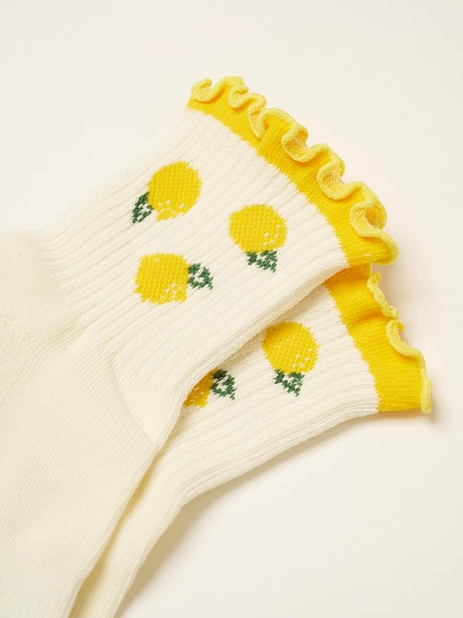 Crew Half Calf Grip Socks, Cutest Fruits Pilates Socks, Ruffle socks, Non-Slip, Barre Yoga Fitness
