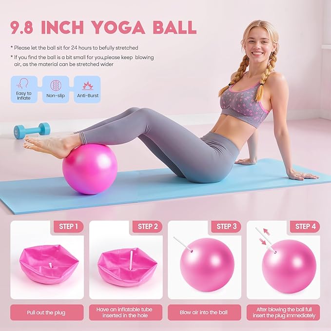 Pilates Ring Equipment Kit at Home, Resistance Bands and Exercise Ball for Women Workout Set, Pilates Rings 14 Inch Yoga Magic Circle Working Out, Pilates Equipment Essentials Kit Accessories