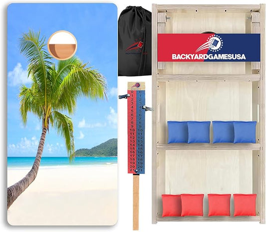 CornholeGamesUSA Pro Cornhole Boards Set | Made in USA | 3/4 Baltic Birch | No Bounce | Triple Thick Legs | Two Brace & Handles, Tournament 2x4 Regulation Set with Score Tower & Cornhole Bags