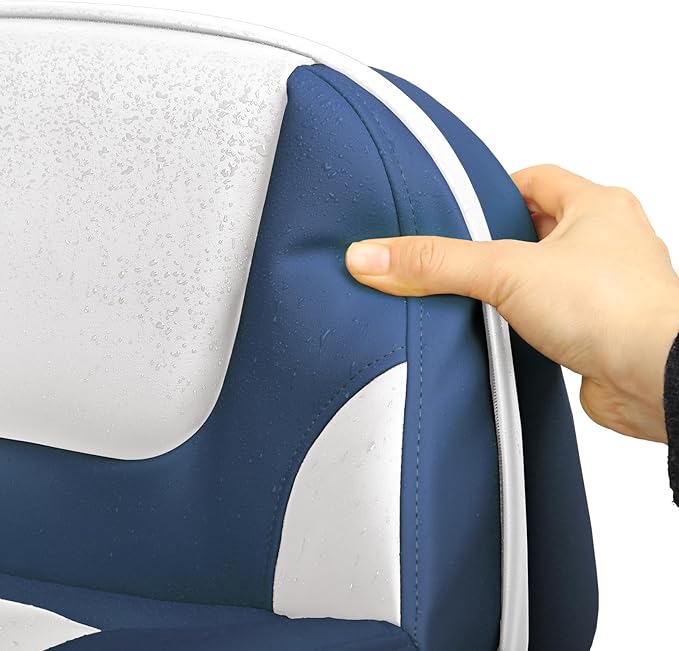 Lean Pro Casting Fishing Boat Seat High Back Bass Boat Seat, White/Blue