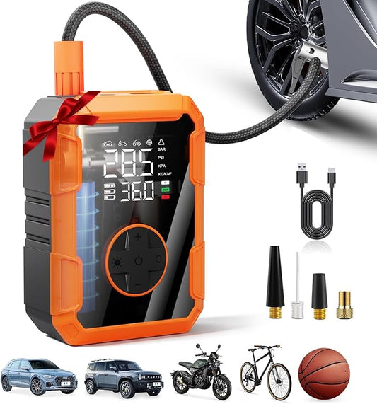 Portable Air Pump for Car Tires, 150 PSI Tire Inflator Cordless with LED Light, Rechargeable Auto Shut-off Air Compressor 2X Fast Inflation Tire Pumps for Car Bike Motorcycle Ball