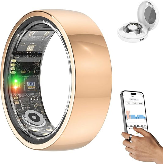 2025 Upgraded Smart Ring Health Tracker for Women Men, IP68 Waterproof Fitness Ring with Sleep Tracker/Step Tracker/Heart Rate/Blood Oxygen/Distance/Calories, No Subscription, Charging Case